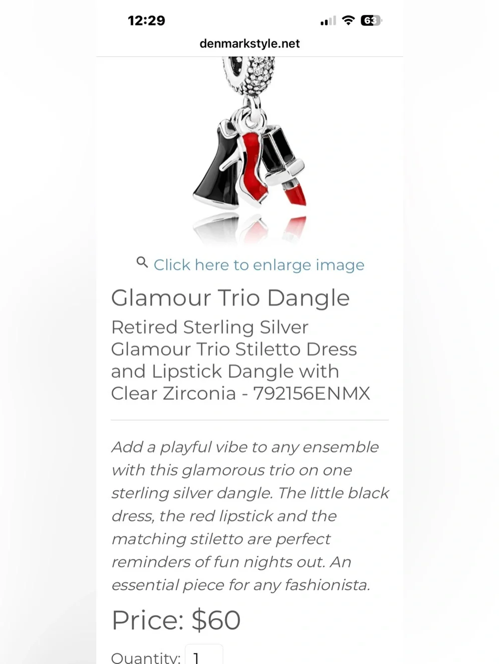 Set of 4 Pandora Charms-Trio Dangle-Sparkling Stiletto-Dazzling Dress-Clutch